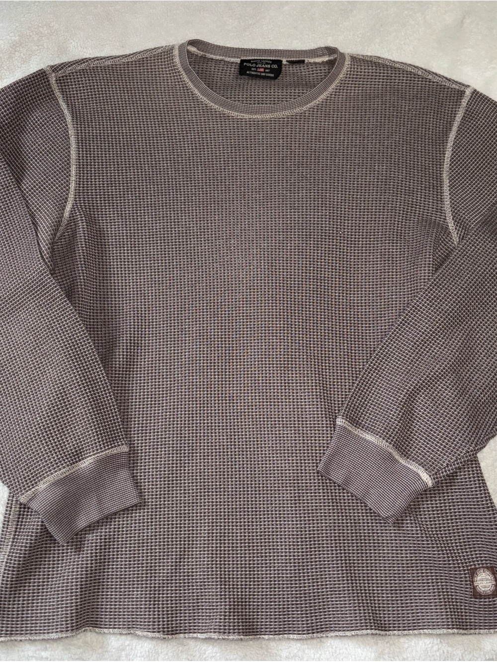 VTG 90’s Ralph Lauren Polo Jeans Brown Waffle Knit Size 2XL Thermal Base Layer